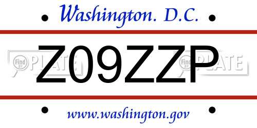 Z09ZZP District Of Columbia License Plate