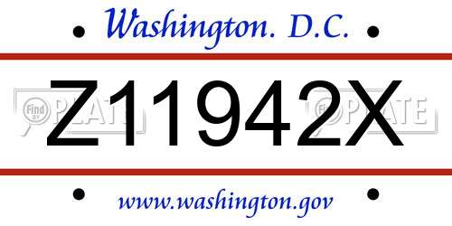 Z11942X District Of Columbia License Plate