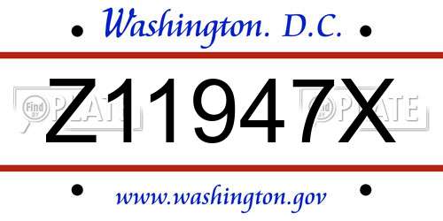 Z11947X District Of Columbia License Plate