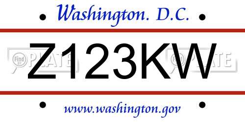 Z123KW District Of Columbia License Plate