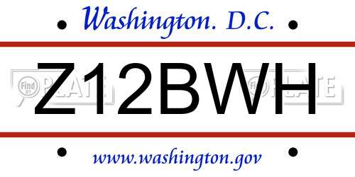 Z12BWH District Of Columbia License Plate