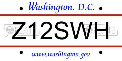 Z12SWH District Of Columbia License Plate