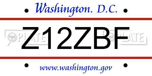 Z12ZBF District Of Columbia License Plate