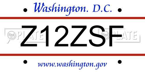 Z12ZSF District Of Columbia License Plate