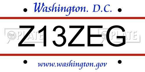 Z13ZEG District Of Columbia License Plate