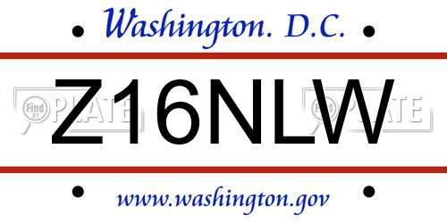 Z16NLW District Of Columbia License Plate