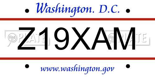Z19XAM District Of Columbia License Plate