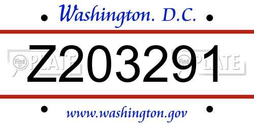 Z203291 District Of Columbia License Plate