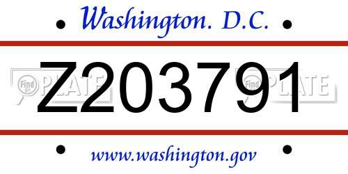 Z203791 District Of Columbia License Plate