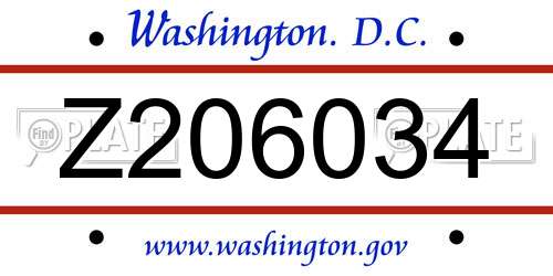 Z206034 District Of Columbia License Plate