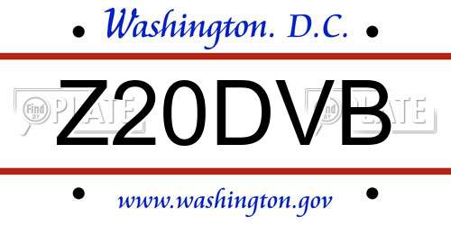Z20DVB District Of Columbia License Plate