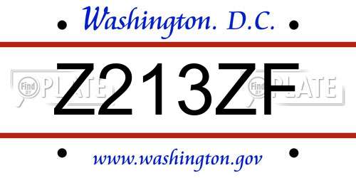Z213ZF District Of Columbia License Plate