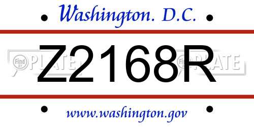 Z2168R District Of Columbia License Plate