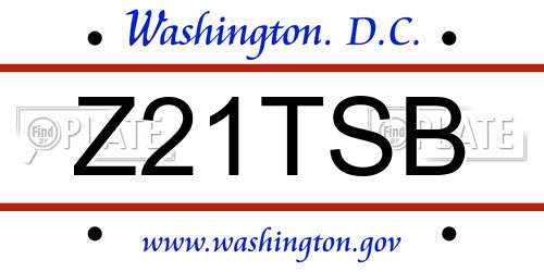 Z21TSB District Of Columbia License Plate