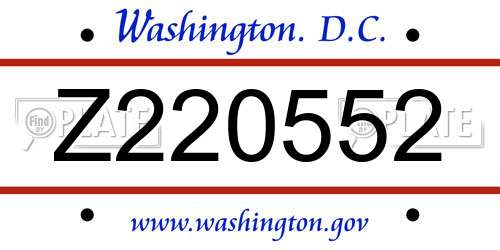 Z220552 District Of Columbia License Plate