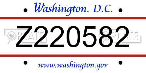 Z220582 District Of Columbia License Plate
