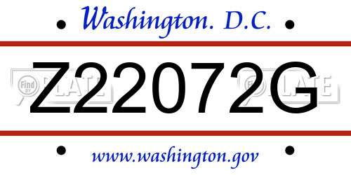 Z22072G District Of Columbia License Plate