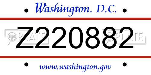 Z220882 District Of Columbia License Plate