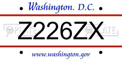 Z226ZX District Of Columbia License Plate