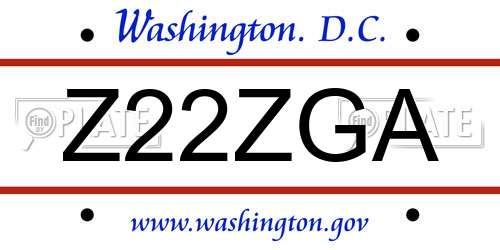 Z22ZGA District Of Columbia License Plate