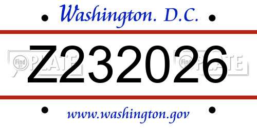 Z232026 District Of Columbia License Plate