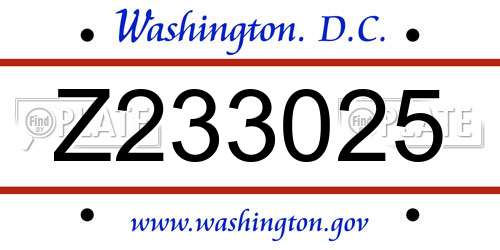 Z233025 District Of Columbia License Plate