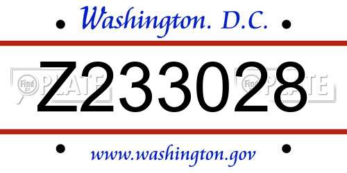 Z233028 District Of Columbia License Plate