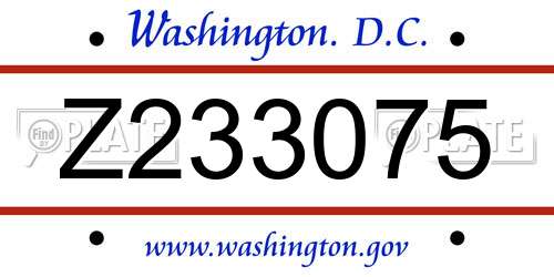 Z233075 District Of Columbia License Plate