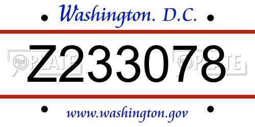 Z233078 District Of Columbia License Plate