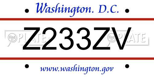 Z233ZV District Of Columbia License Plate