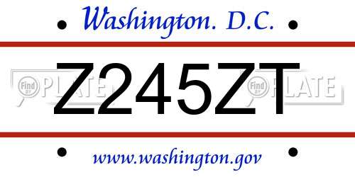 Z245ZT District Of Columbia License Plate