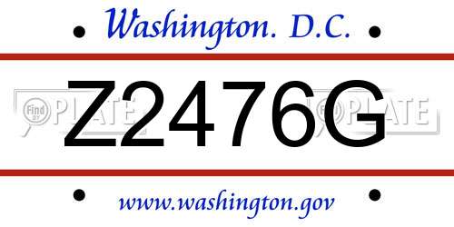 Z2476G District Of Columbia License Plate