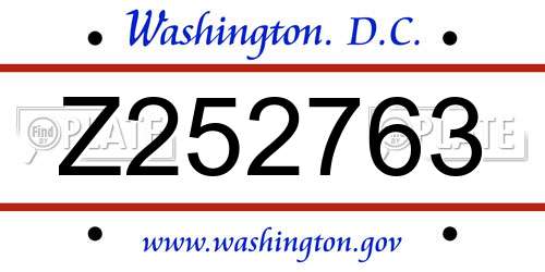 Z252763 District Of Columbia License Plate