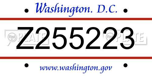 Z255223 District Of Columbia License Plate