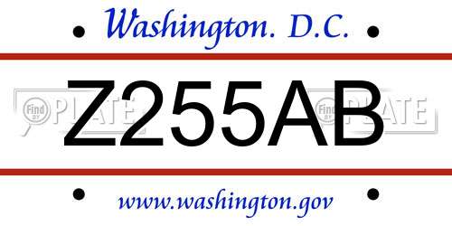 Z255AB District Of Columbia License Plate