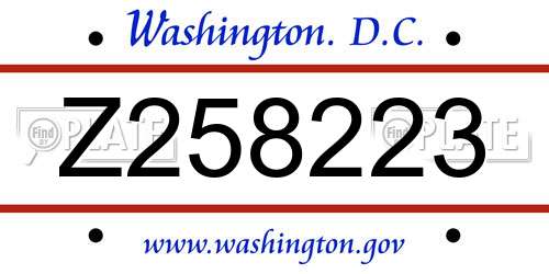 Z258223 District Of Columbia License Plate