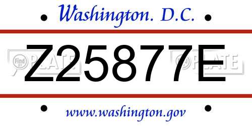 Z25877E District Of Columbia License Plate