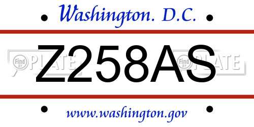 Z258AS District Of Columbia License Plate