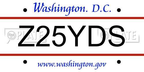 Z25YDS District Of Columbia License Plate