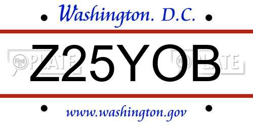 Z25YOB District Of Columbia License Plate