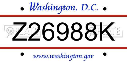 Z26988K District Of Columbia License Plate