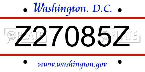 Z27085Z District Of Columbia License Plate