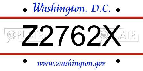 Z2762X District Of Columbia License Plate