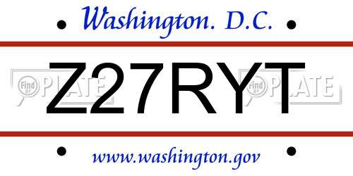 Z27RYT District Of Columbia License Plate