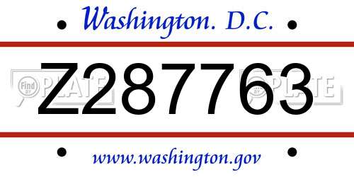 Z287763 District Of Columbia License Plate