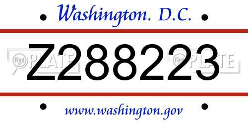 Z288223 District Of Columbia License Plate