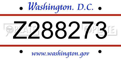 Z288273 District Of Columbia License Plate