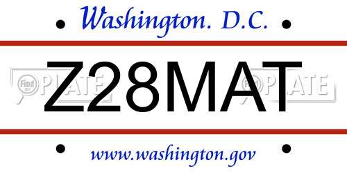 Z28MAT District Of Columbia License Plate