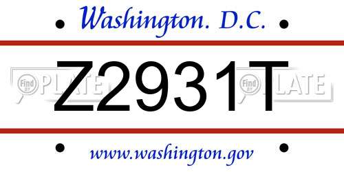 Z2931T District Of Columbia License Plate
