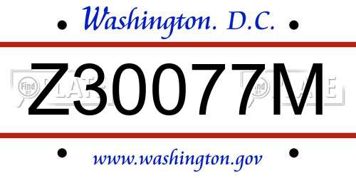 Z30077M District Of Columbia License Plate